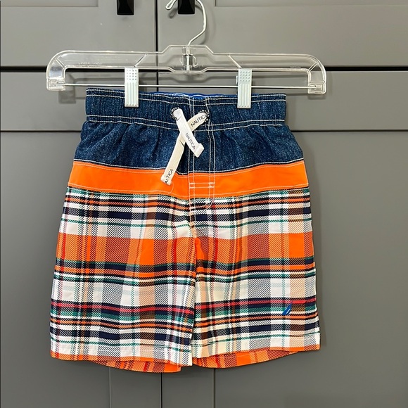 Nautica Other - Nautica Orange and Blue Swim Trunks with Plaid Pattern
